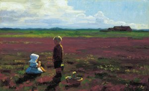 Enfants cueillant des baies sur la lande - Einar Hein